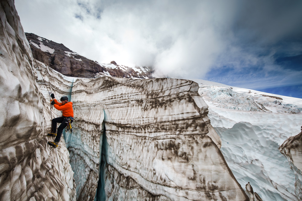 Climbing out of a crevasse, Mt Hood, Oregon